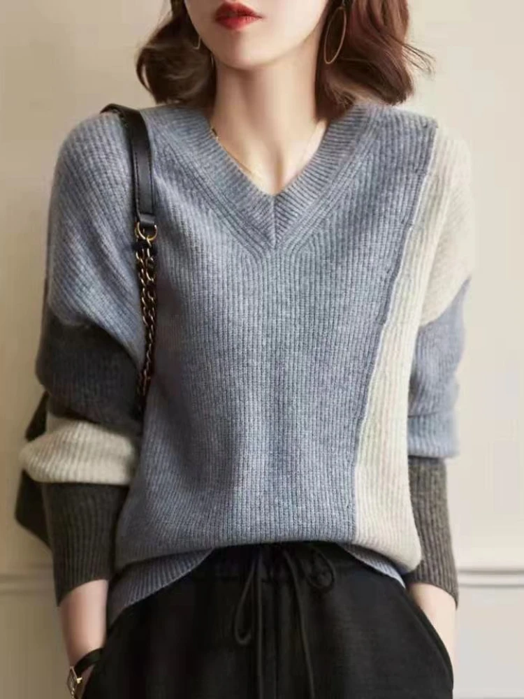 Женский свитер с длинным рукавом свободный трикотажный пуловер оверсайз