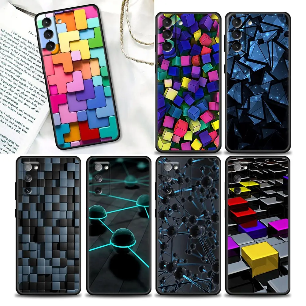 

3D Colorful Block Phone Case For Samsung Galaxy S20 S21 FE S10 S9 S8 S22 Plus Ultra 5G S10e Lite Luxury Case Black Soft Cover