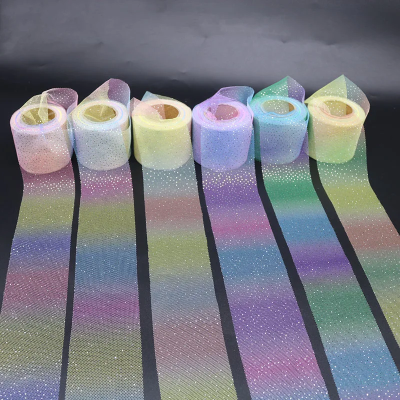 6ซม.Rainbow Gradient Tulle Ribbon ม้วน DIY Handmade Craft เครื่องประดับผมเบเกอรี่ตกแต่ง Craft Glitter ตาข่ายผ้าอุปกรณ์