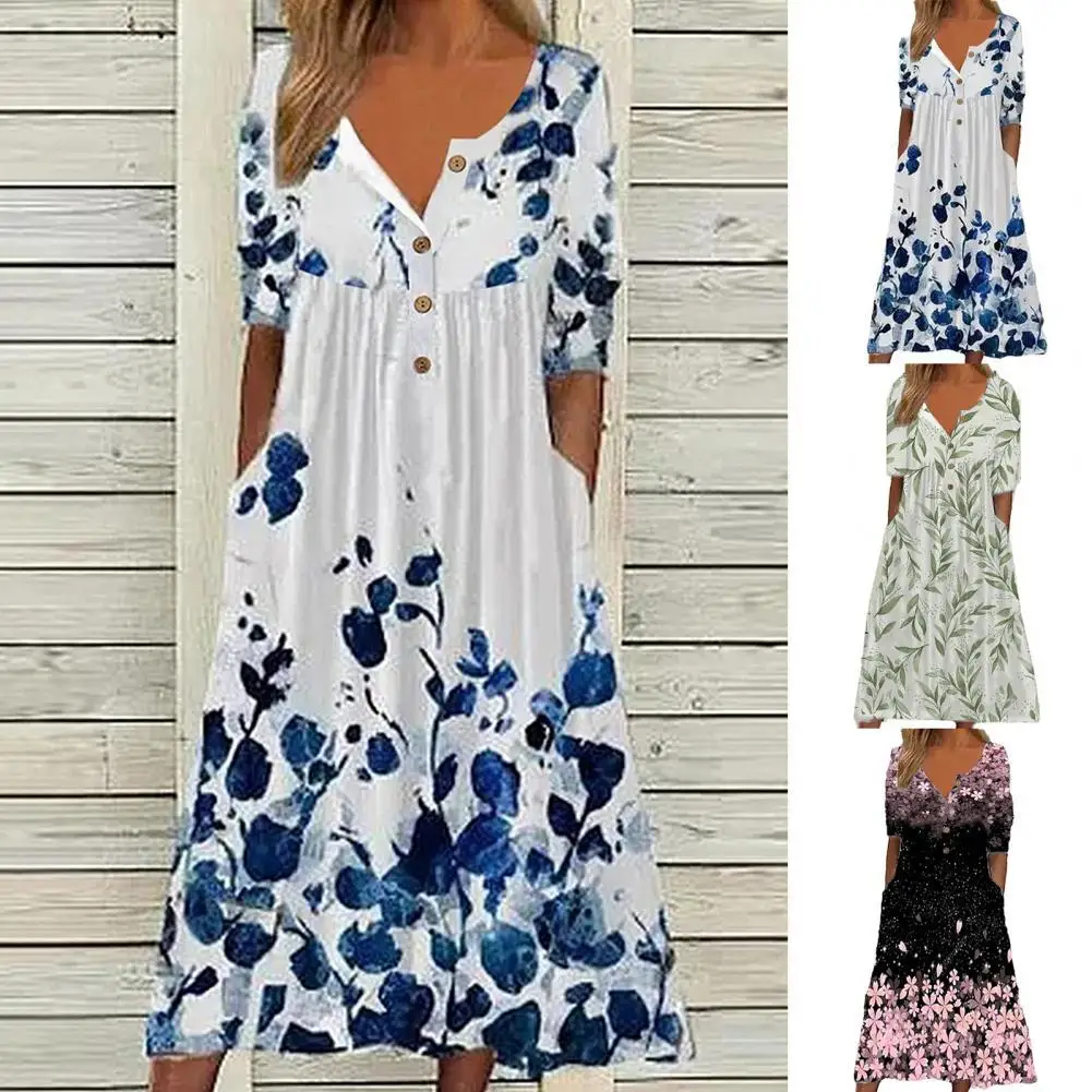 

Женское свободное платье, дышащее длинное платье с цветочным принтом для отдыха, летняя повседневная женская одежда, уличная одежда