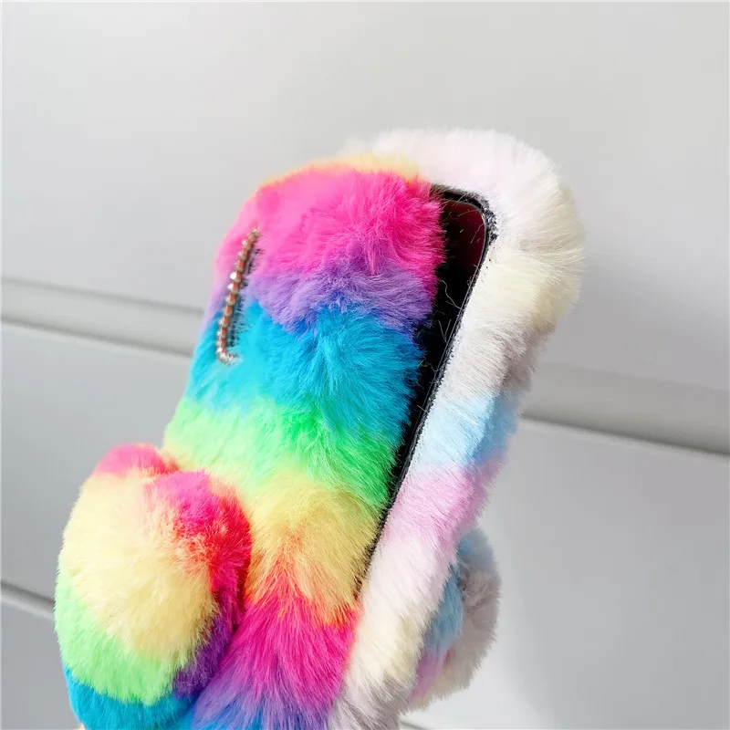 tpu soft silicone rainbow phone case for for motorola g9play g8 power life g7 plus e6 e6s moto g7power plush fur heart case capa free global shipping