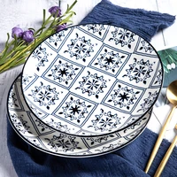 10 inches japanese ceramic western food pasta plate blue and white porcelain round fruit salad dessert breakfast plate tableware
