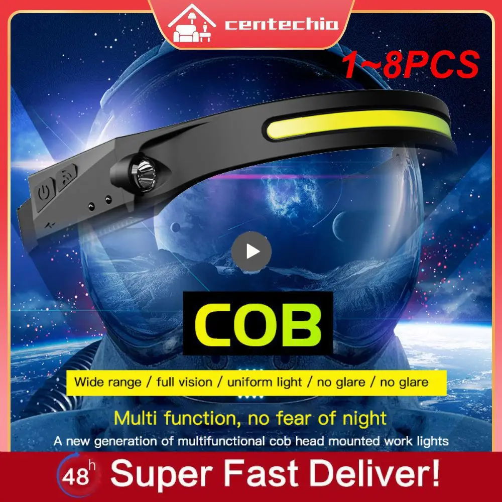 

1~8PCS Induction Headlamp Camping Search Light USB Rechargeable Headlight Led Head Torch Work Light With Built-in Battery