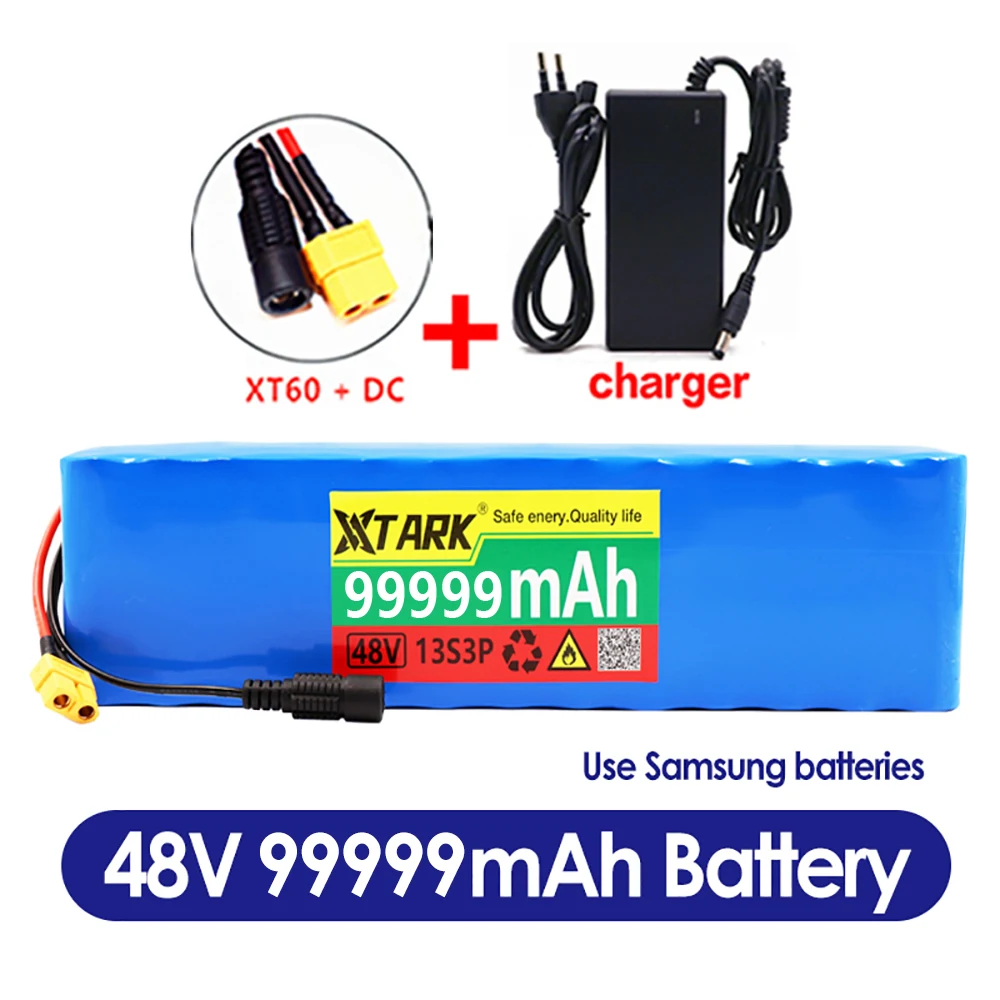 

New 48V 99999mAh 1000w 13S3P XT60 48V Lithium ion Battery Pack 100Ah For 54.6v E-bike Electric bicycle Scooter with BMS+charger