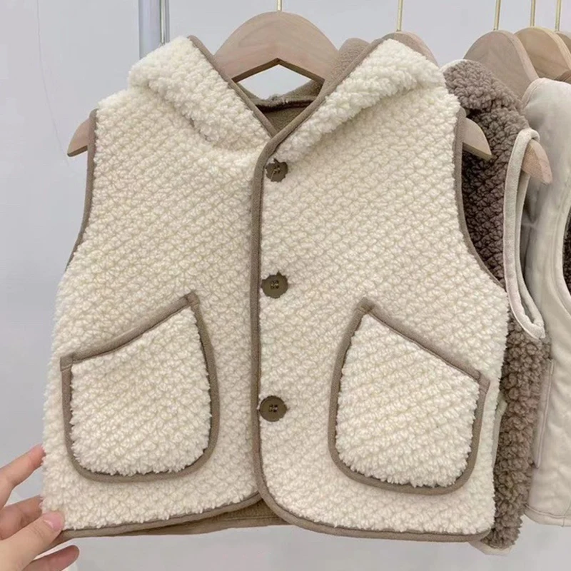 

2022 Autumn Winter Kid Clothes Girl Children Clothes Baby Girl Clothes Lamb Wool Hooded Vest Jacket For 2-6 Years