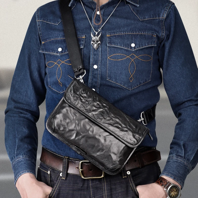 Large Capacity Business Chest Bags Fanny Pack Genuine Leather Waist Bags Chest Shoulder Bag For Men Casual Messenger Bag