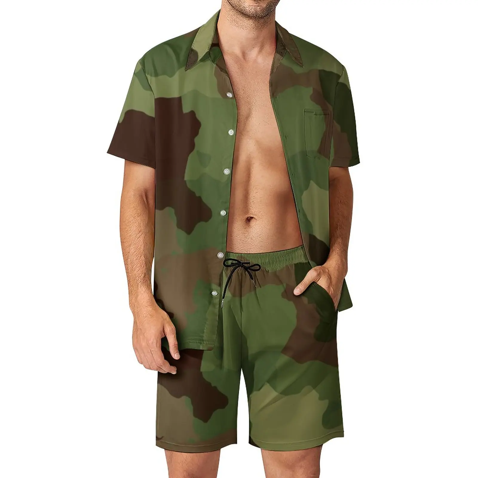 

Camo Design Men Sets Army Camouflage Casual Shorts Summer Cool Beachwear Shirt Set Short-Sleeved Big Size Suit Birthday Present