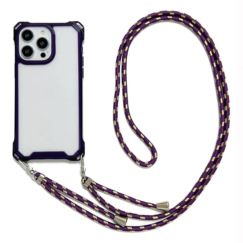 

For iPhone 14 Pro Max Crossbody Necklace Cord Lanyards Transparent Case For iPhone 11 12 13 Pro Max 14Plus 11 Acrylic Soft Cover