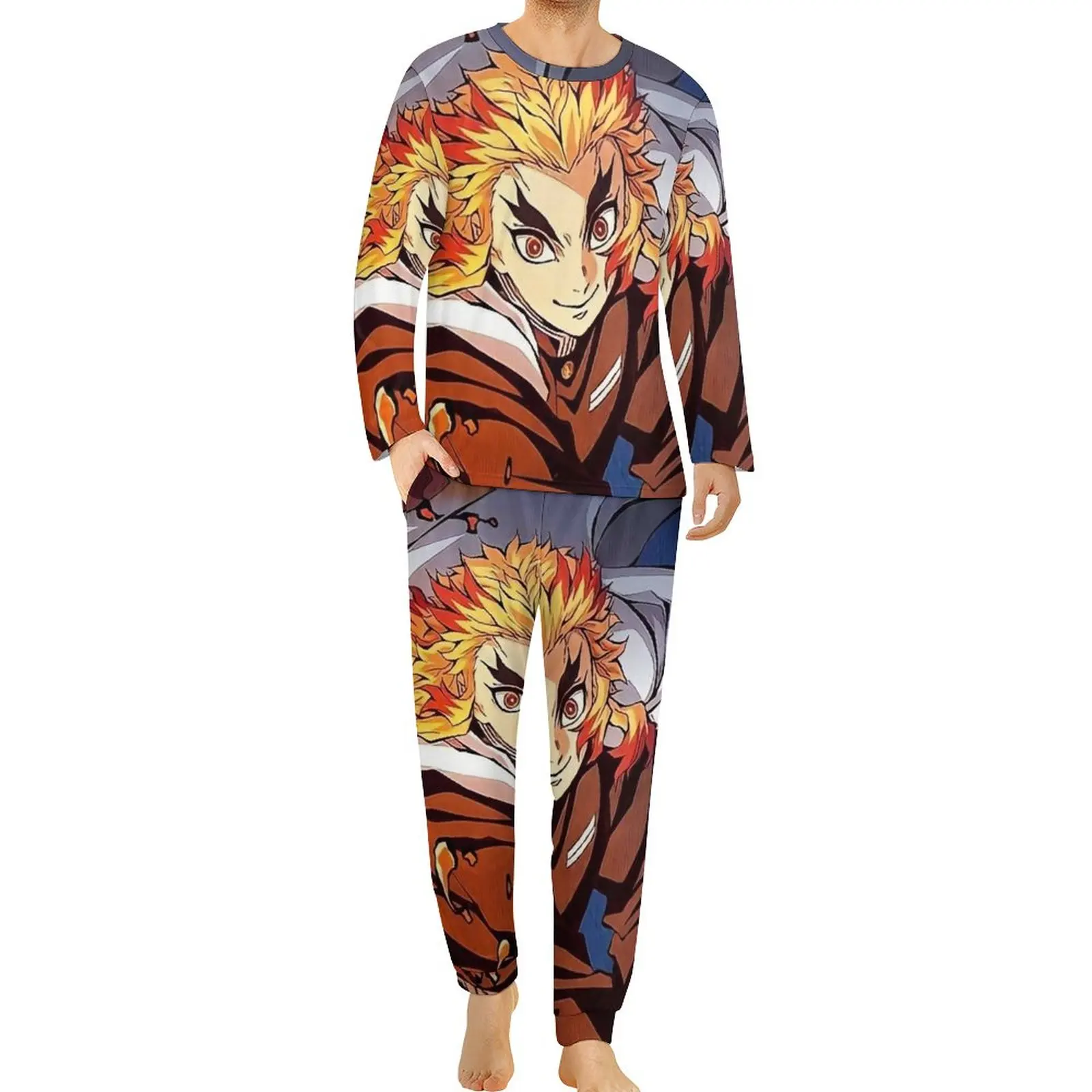 

Cute Demon Slayer Pajamas Rengoku Kyojuro Long Sleeves Trendy Pajama Sets 2 Pieces Sleep Daily Design Nightwear Birthday Present