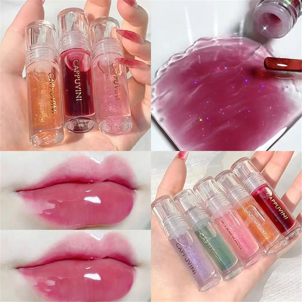

1PC/1Set Mirror Lip Glaze Fruit Taste Lip Gloss Transparent Jelly Lip Tint Liquid Lipstick Glitter Lip Balm Longlasting