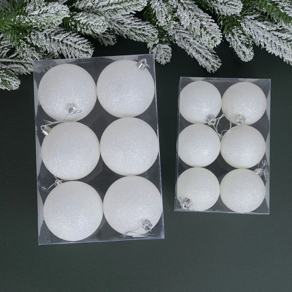 

6/8cm Glitter White Christmas Balls Ornament Round Plastic Balls Christmas Tree Decorations New Year Xmas Baubles Balls for Home