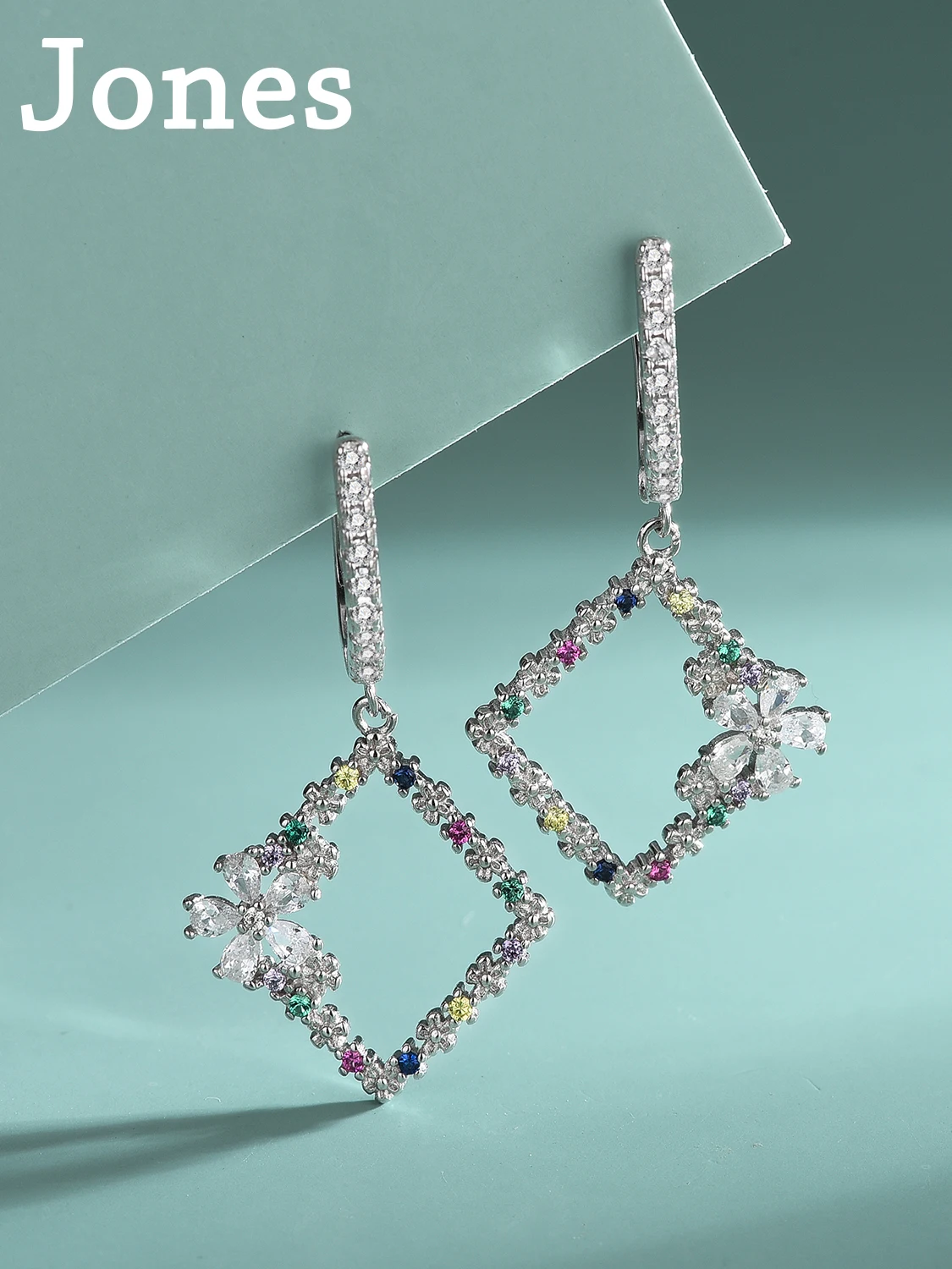 

Разноцветные квадратные серьги из стерлингового серебра S925 пробы в европейском и американском стиле, высококачественные легкие Роскошные серьги с разноцветными бриллиантами