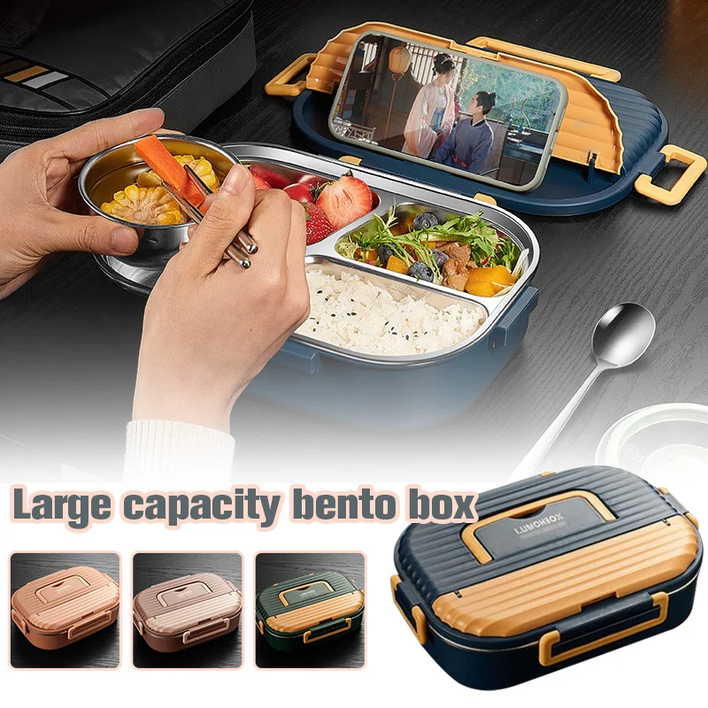 

4 Grid Stainless Steel Bento Box For School Kids Office Worker Microwae Heating Lunch Food Insulation Container Lunch Box