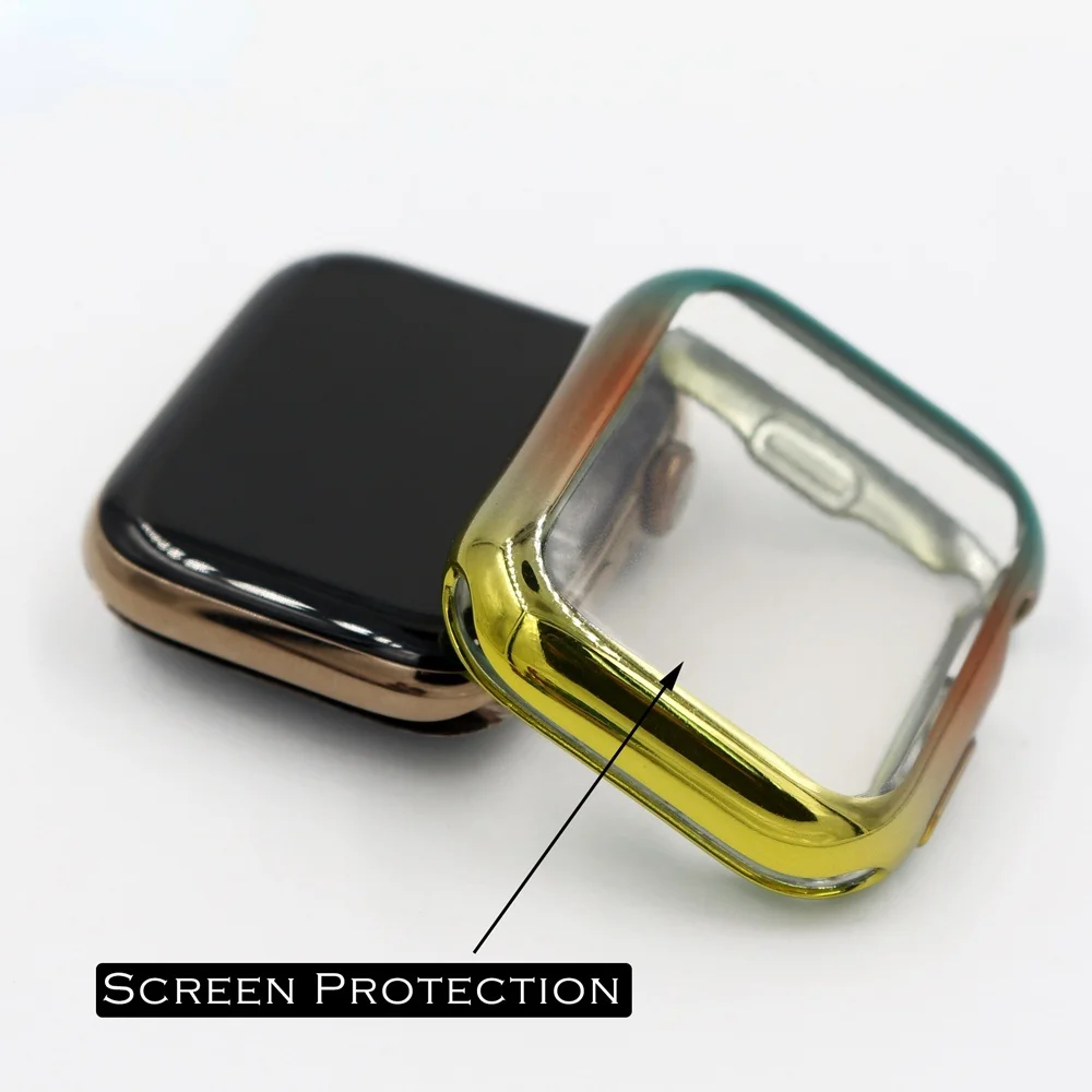Full cover for Apple Watch series 5 4 3 2 soft TPU bumper frame case with front film for iWatch screen protector gradient