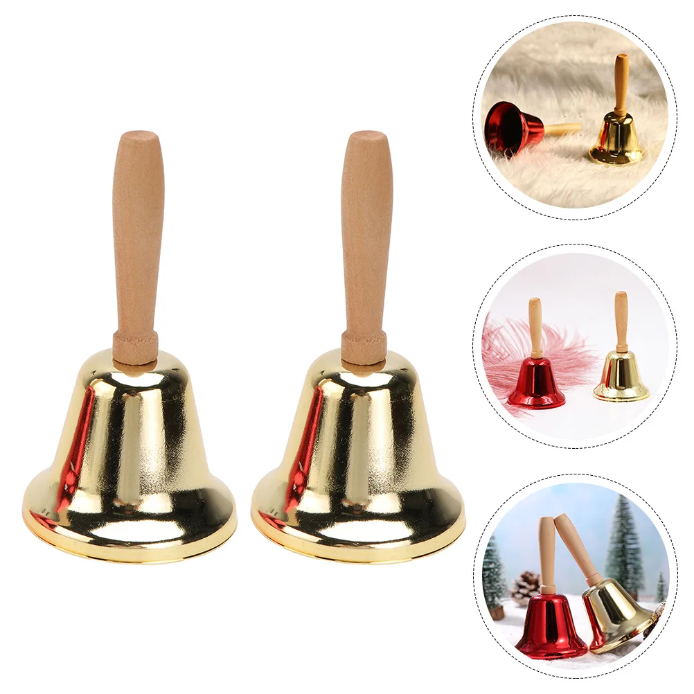 

2 Pcs Wood Baby Toy Wooden Handle Reception Bell Educational Equipment Metal Percussion Props Party Xmas Child