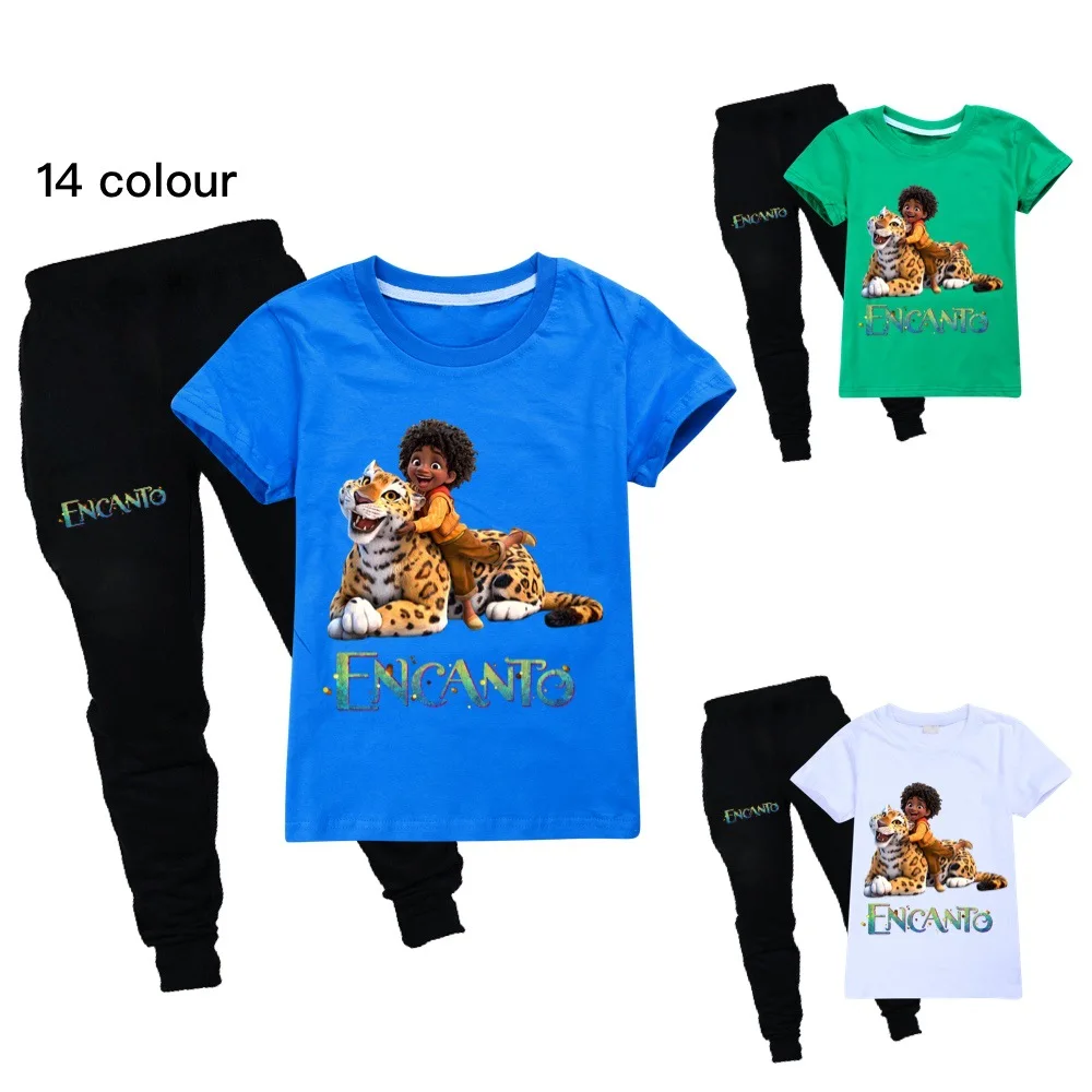 

2022 Summer Children's Clothing Disney Encanto Anime Boys and Girls O-Neck T-Shirt + Trousers Youth Sports Suit 2-16Y