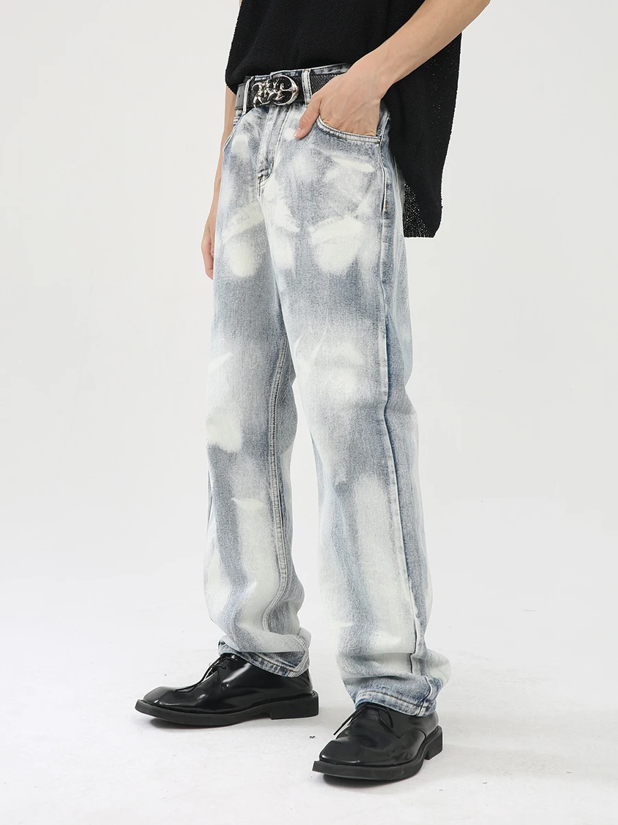 Four Seasons Men Tie-dyed Casual Jeans Korean Retro Loose Straight Pants Y2k Men Jeans Fashion Street Clothes Ins Selling Jeans