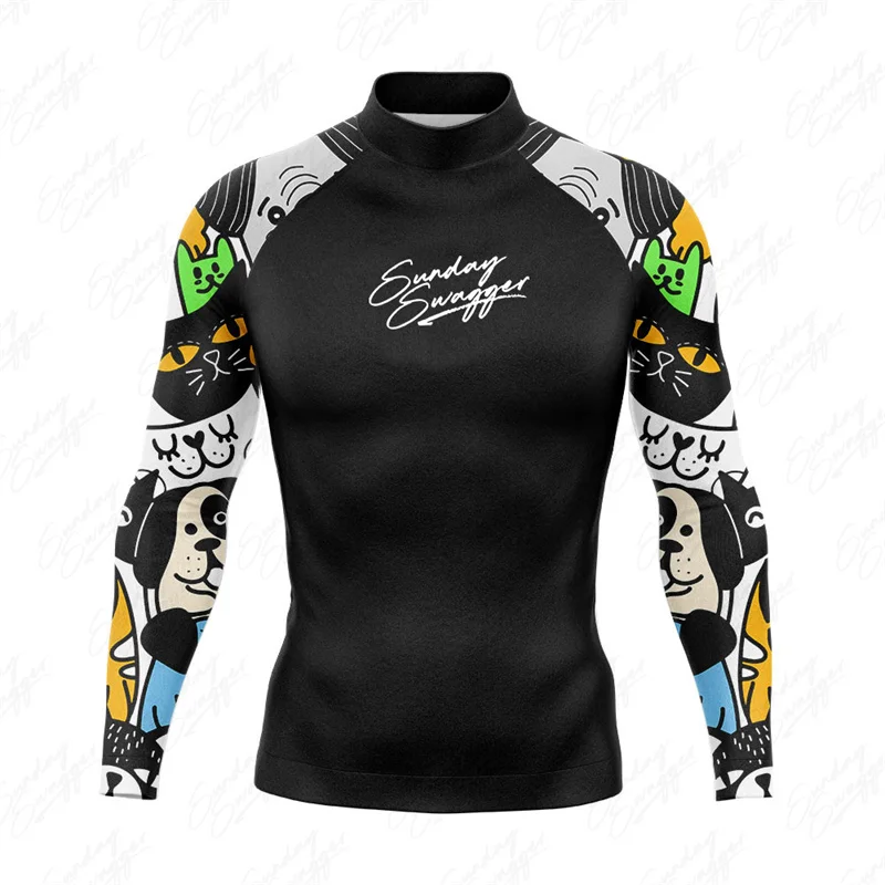 

2023 Sunday Swagger Summer Men’s Long Sleeve UV Surfing Suits Protection-RashGuard Diving Surf T-Shirt Swimming