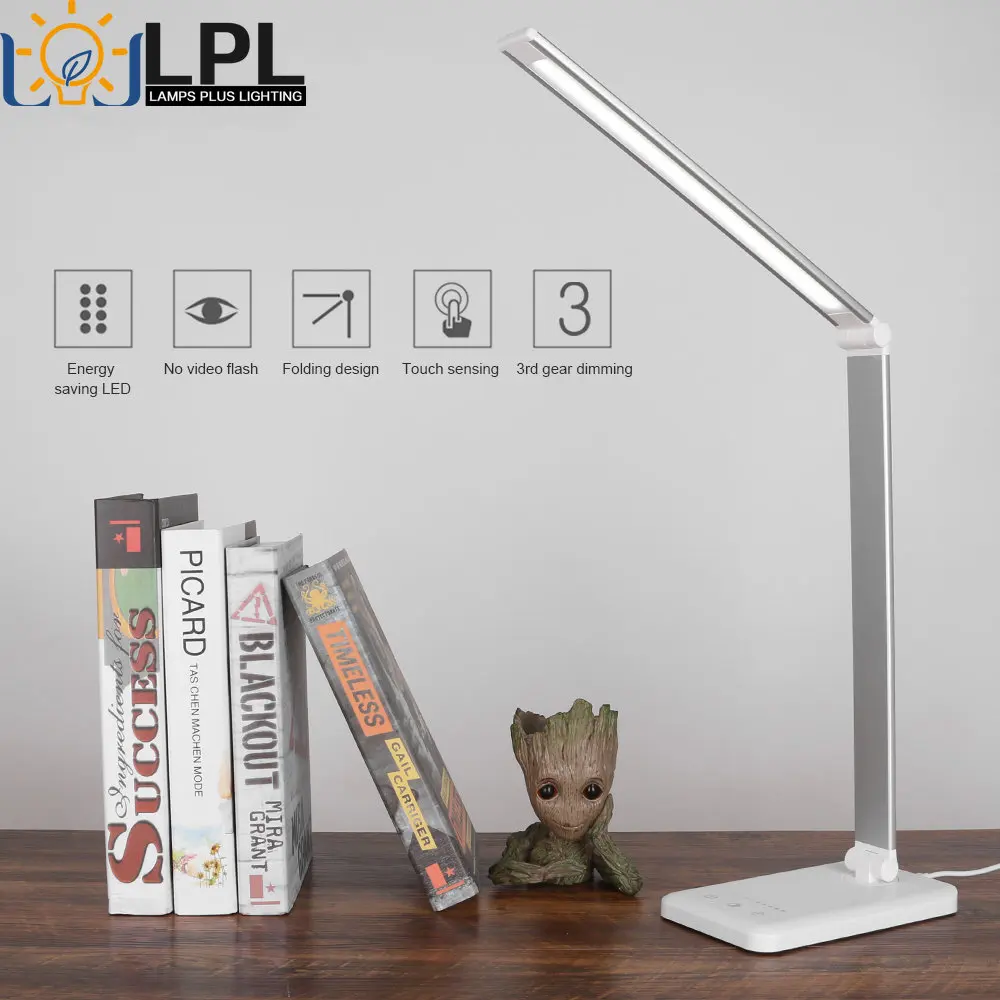 

52 LEDs Table Lamp Dimmable Bedside Desk Lamp With USB Charging Port Touch Control 6W 3 Light Colors 1-Hour Auto Timer Aluminum