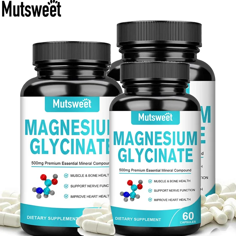 

Mutsweet Magnesium 500mg Glycinate 70mg Elemental Per Capsules High Absorption Nerve Muscle Bone Support Heart Health For Adults