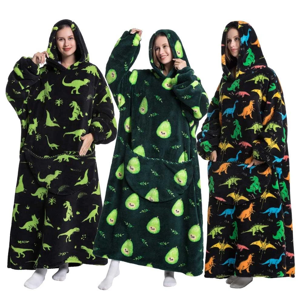 

Super Long Flannel Blanket With Sleeves Winter Oversized Hoodies Sweatshirt Women Men Kid Pullover Warm Soft TV Blanket Pullover