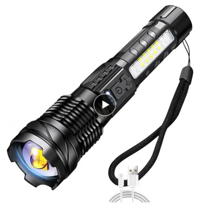 

Flashlight Built-in Battery Waterproof Battery Torch Usb Type-c Rechargeable Zoom Lamp Keychain Light Spotlights Powerful