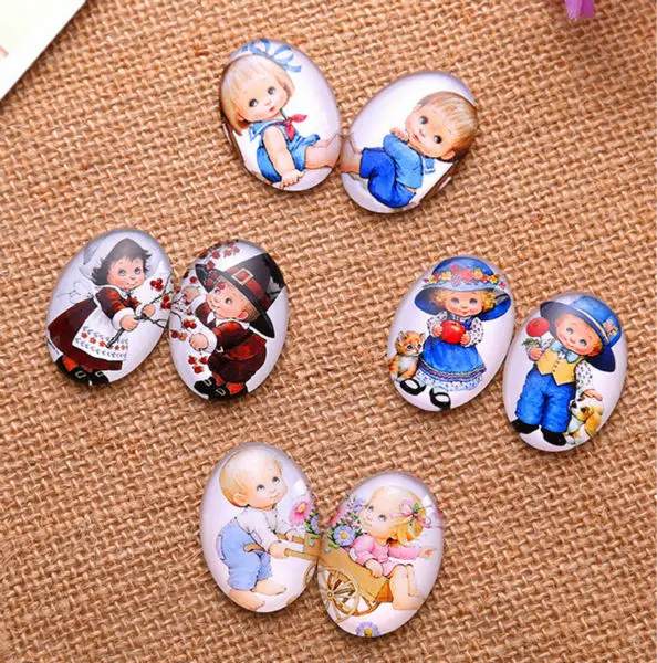 

13*18/18*25mm lover a pair of children pattern ellipse Handmade Photo Glass Cabochons & Glass Dome Cover Pendant Cameo Settings