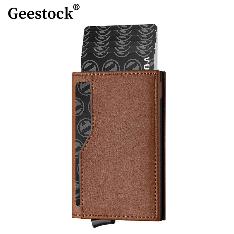 Geestock Card Holders For Men Credit Card Case Rfid Blocking Automatic Pop Up Card Wallet Leather Card Holder Men Card Holder
