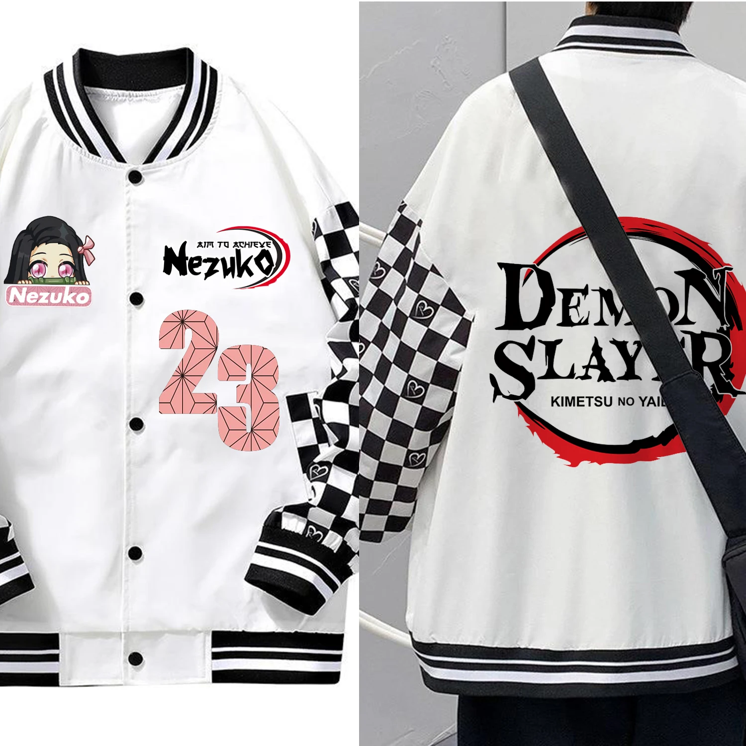 

Men Demon Slayer Jacket Stand Collar Polyester Tanjiro Nezuko Thin Windbreaker Jackets Coat Zip Top Hip Hop Oversize Clothes