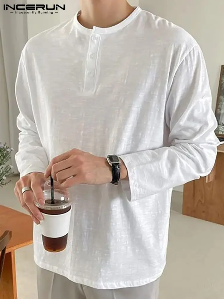 

INCERUN Топы 2022 Мужская прозрачная Camiseta в Корейском стиле модная повседневная мужская универсальная простая футболка с круглым вырезом и длин...