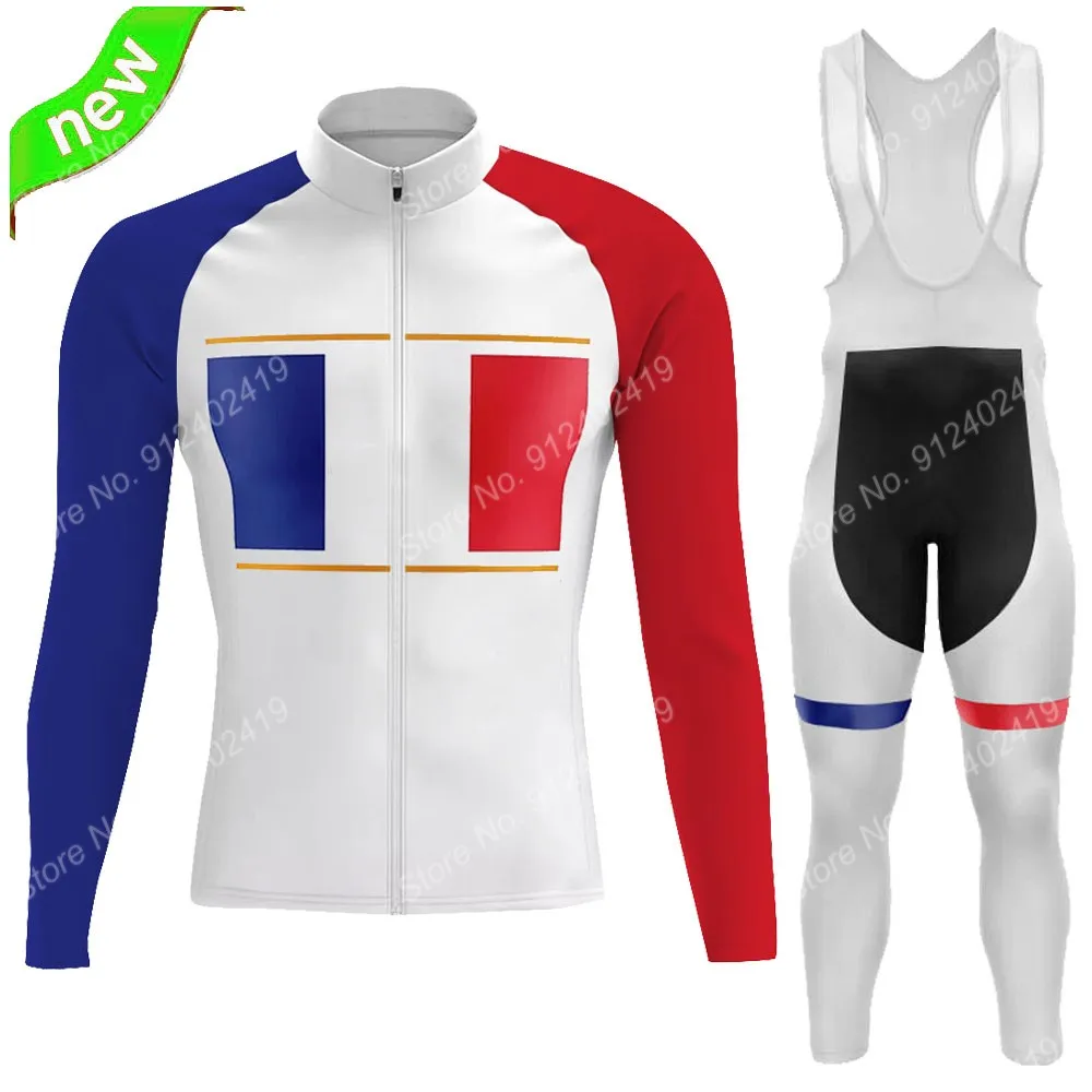 

2021 Mens France National Team Cycling Jersey Set Summer Clothing Suit Long Sleeve Maillot MTB Bike Road Pants Bib Ropa Ciclismo