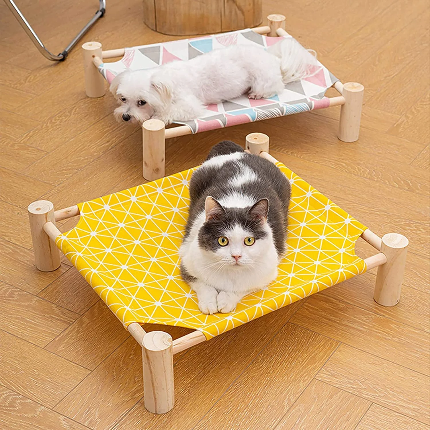

Canvas Puppy Bed Sleeping Hammock Wood Hanging Cat Cloud Bed Breathable Lounger Cats Durable Kitty Elevated House Pet Products