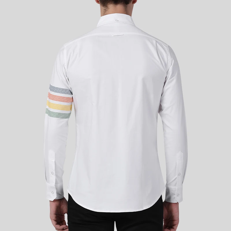 TB THOM Men's Shirt Fashion Top Brand Multicolor 4-Bar Stripes Casual Oxford Fabric Slim Long Sleeve High Quality Women's Shirts