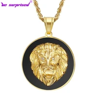 new original tide brand explosive titanium steel gold plated zircon lion head hip hop necklace pendant unisex gold and silver