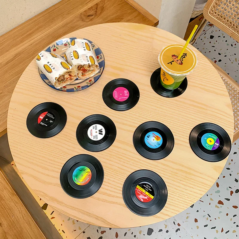

2/3/4pcs Creative Anti-slip Table Mats Table Placemats Retro Vinyl Record Cup Mat Coffee Mug Pads Heat Resistant Drink Coasters