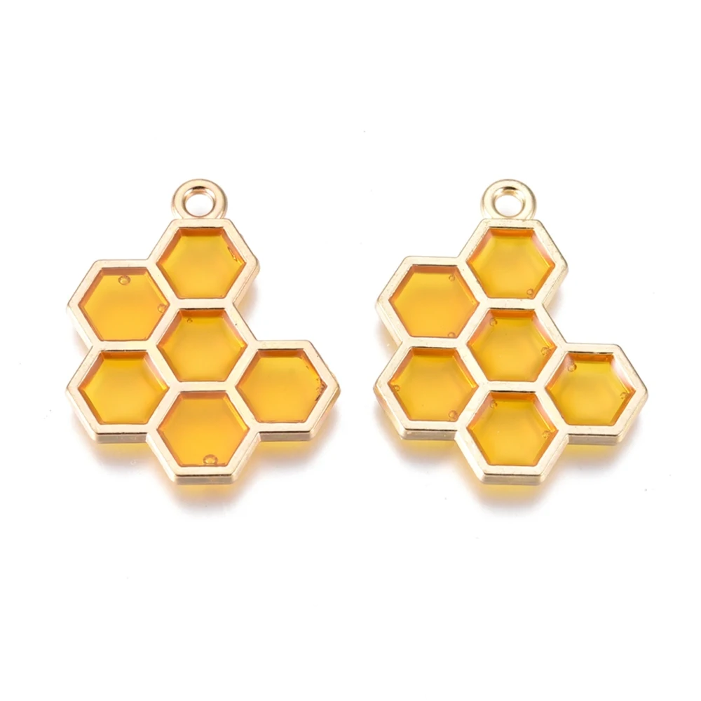 

5pc Alloy Pendants with Enamel Honeycomb Golden Gold 21x17x1.5mm Hole: 1.6mm
