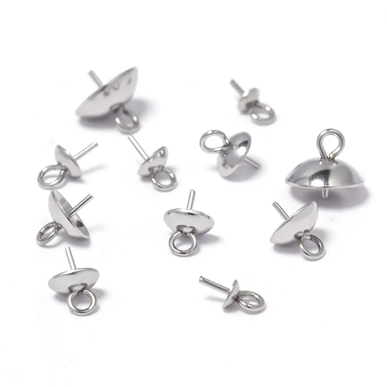 

30pcs Stainless Steel Top Drilled Beads Bead Caps Clasps Hooks End Caps DIY Charms Connectors Jewelry Findings Accessories