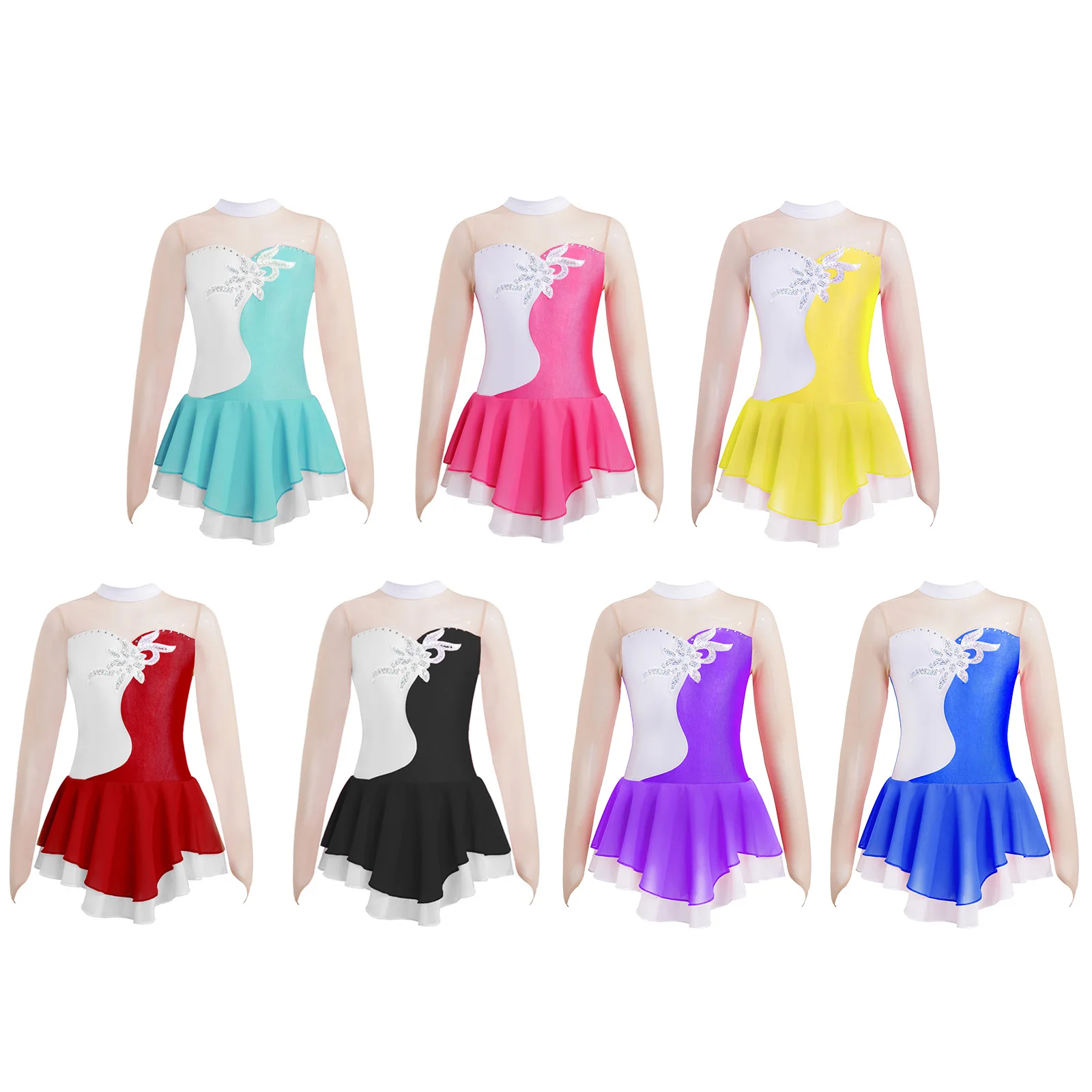 Платье для фигурного катания балетная пачка девочек с длинными рукавами