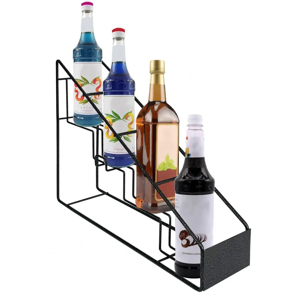 

Ladder Design Syrup Rack Minimalist 4-layer Black Metal Syrup Bottle Organizer for Coffee Beer Wine Display Stand for Bars