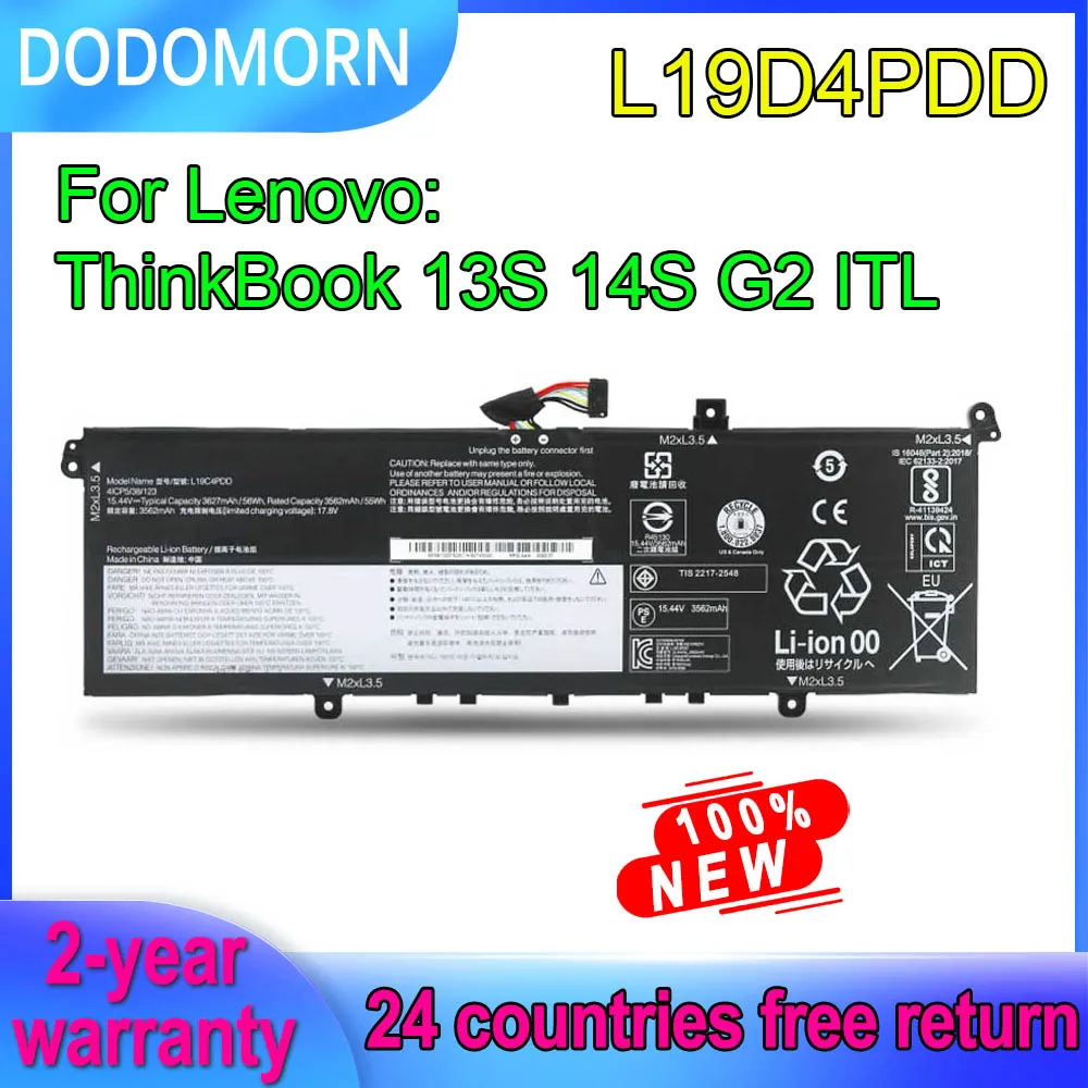 

DODOMORN New L19D4PDD L19M4PDD L19C4PDD Laptop Battery For Lenovo ThinkBook 13S 14S G2 ITL 4ICP5/38/123 15.44V 56Wh 3627mAh