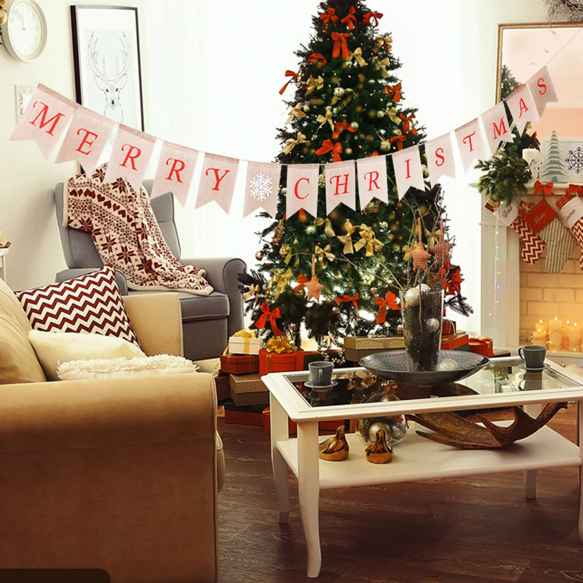 

1PC Merry Christmas Banner Burlap Dovetail Bunting Garland for Festival Holiday