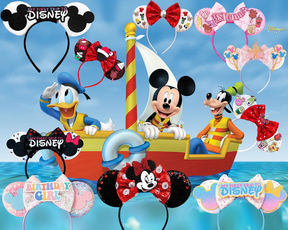 

Cartoon Anime Disney Mickey Ears Minnie Hair Band Women Sequins Bow Hair Accessories Girl Donald Duck Headwear Kid Boy Xmas Gift