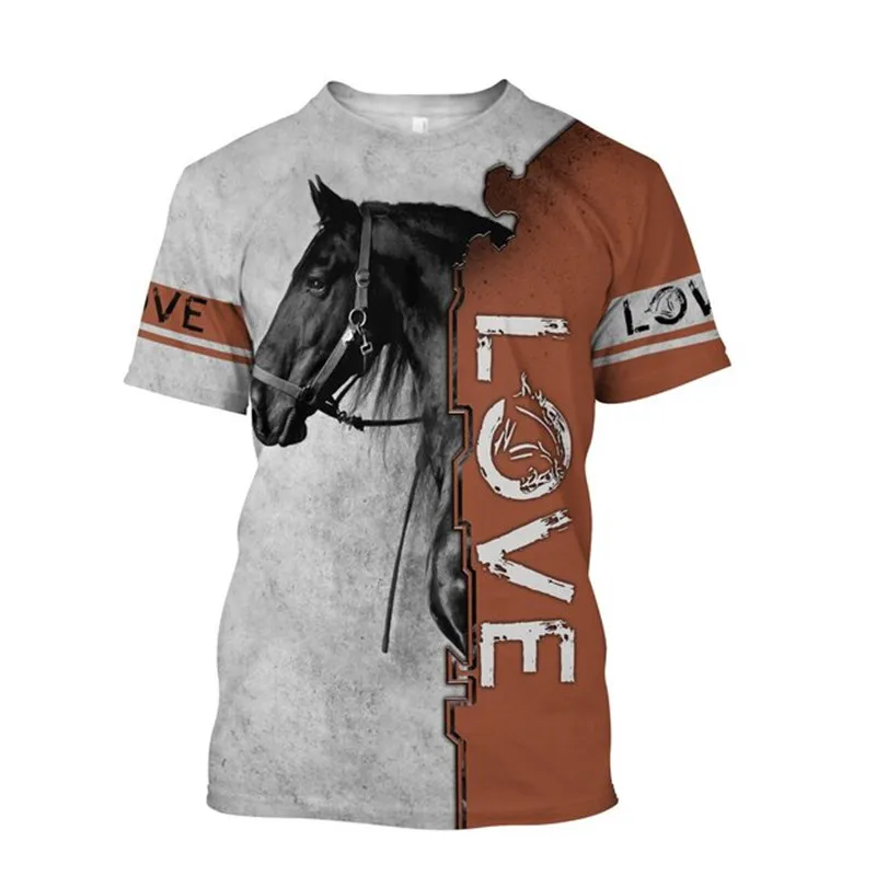 

Men's 3D horse printed T-shirt, Harajuku short sleeve, outdoor neutral horse coat