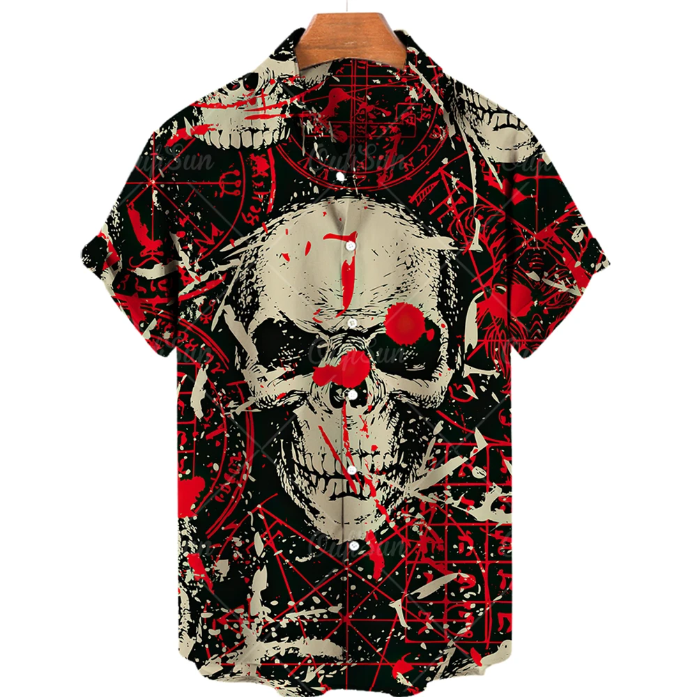 Skull Print Shirt 2022 3D Men's Horror Hawaiian Shirt Lapel Single Button Fashion Casual Beach Top 5XL