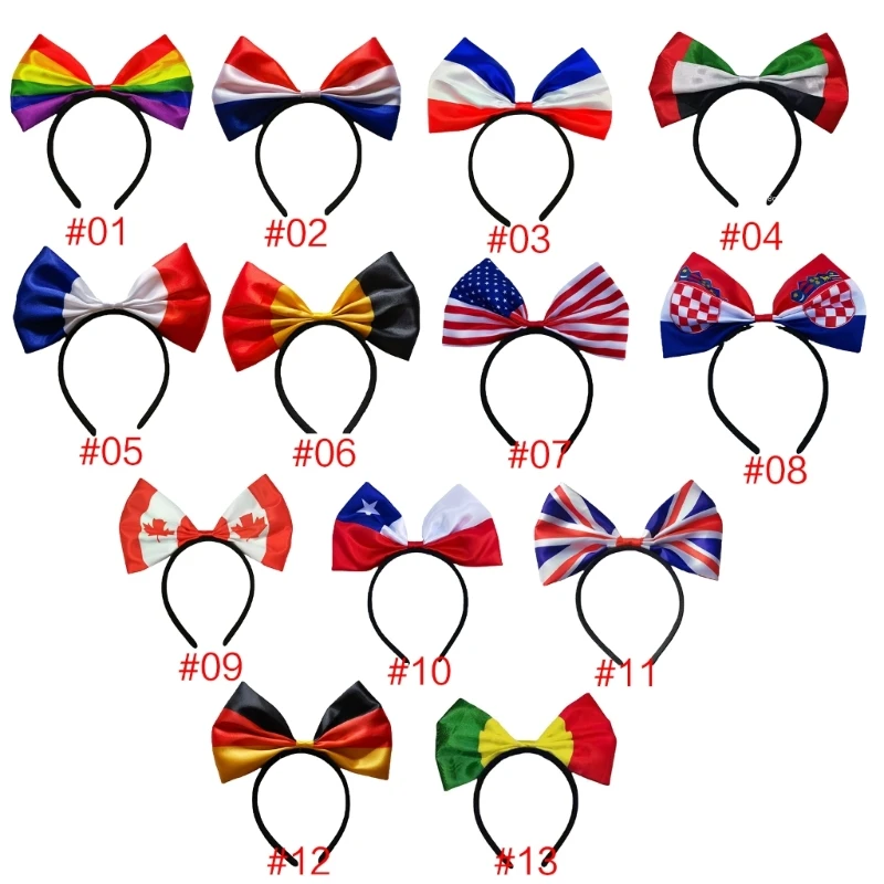 

Patriotic Accessories Flag Headband Big Satin Bowknot Headwear for Celebration