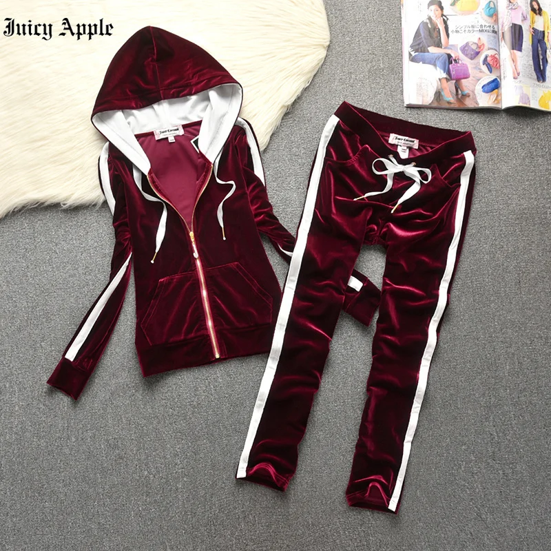 

Juicy Apple Tracksuit Women Velvet Spring Fall 2022 Woman Fabric Tracksuits Velour Suit Track Suit Hoodies And Pants Pure Color