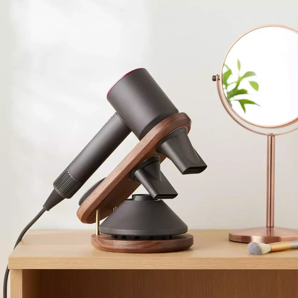 

Hair Dryer Rack Useful Anti-winding Vertical Solid Wood Hair Dryer Cradle Stand for Home