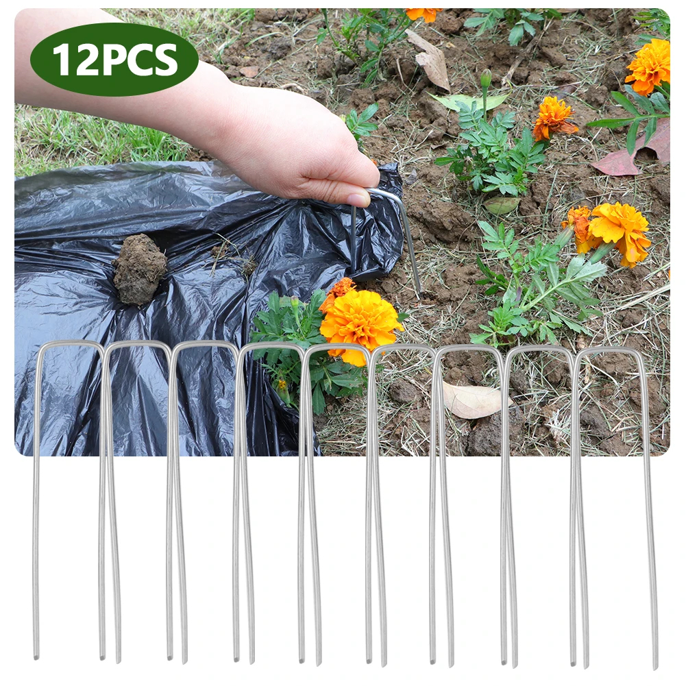 

12Pcs Gauge Heavy Duty U-Shaped Garden Stakes Pins Galvanized Landscape Staples for Anchoring Landscape Fabric Irrigation Tubing