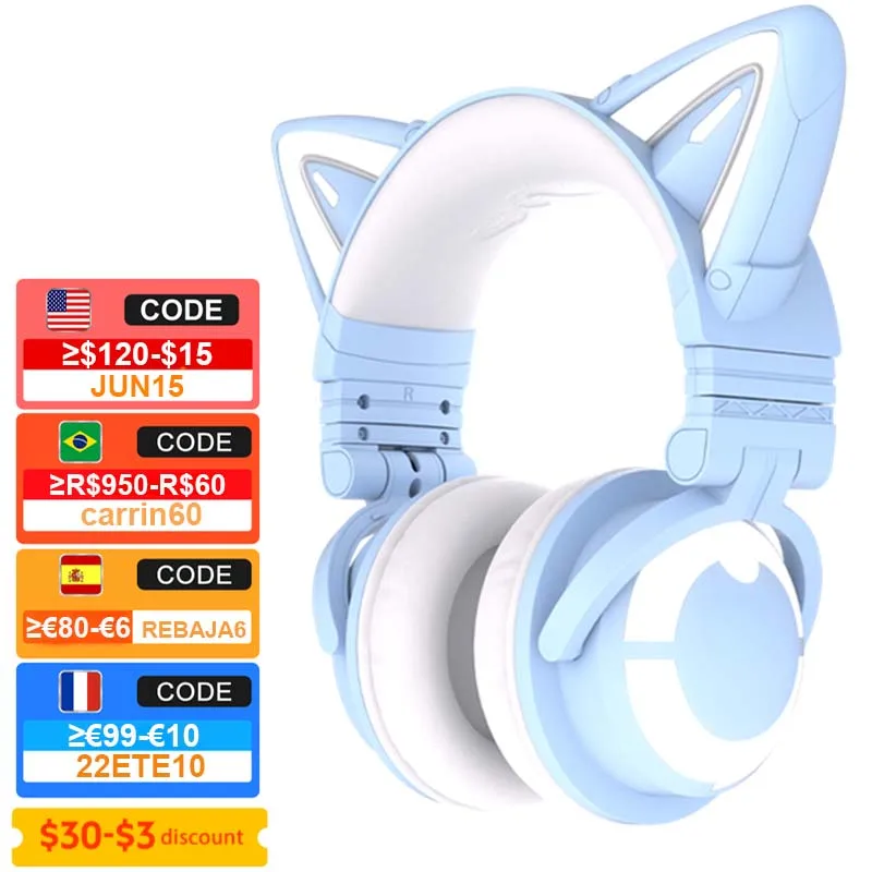 Yowu-auriculares inalámbricos 3G con luces RGB, cascos con orejas de gato para teléfono y ordenador, Control por aplicación, de alta calidad