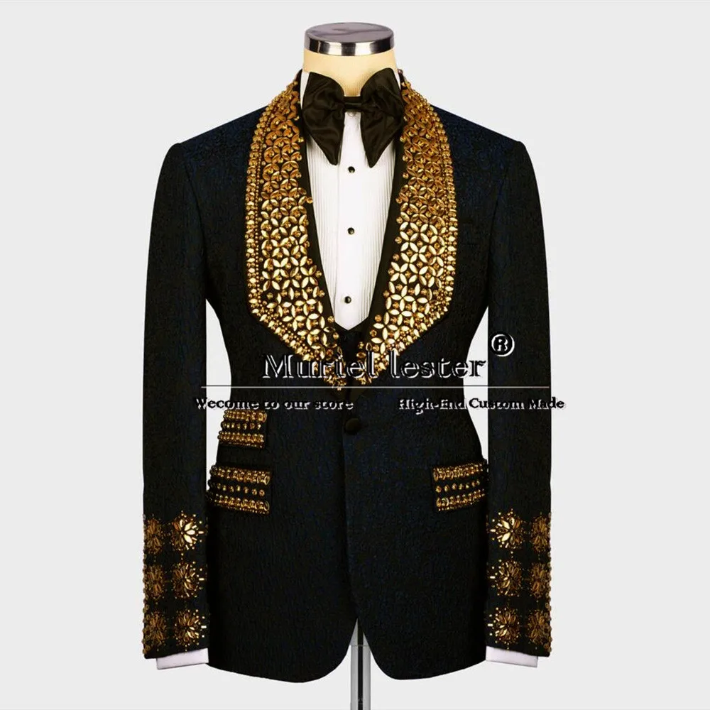 Роскошная одежда для жениха свадебный смокинг куртка с золотыми драгоценными